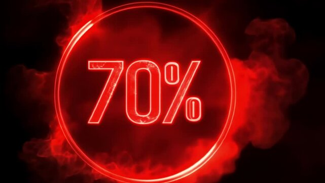 Discount red 70 percent on a black background. Sales promotions sales on discount