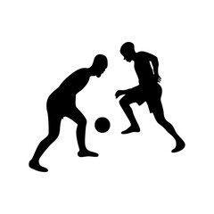 Football player kicking ball, isolated vector silhouette.