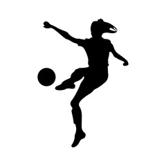 Football player kicking ball, isolated vector silhouette.