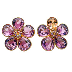 Elegant floral earrings featuring vibrant purple and orange gemstones, perfect for adding touch of glamour to any outfit. These stunning accessories are ideal for special occasions or everyday