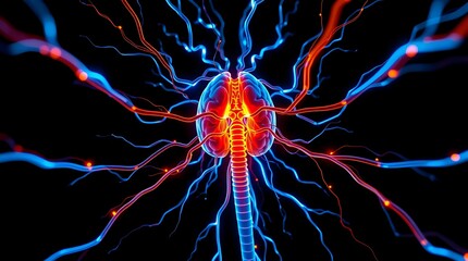 Brain Illustration with Neural Connections and Glowing Signals for Science
