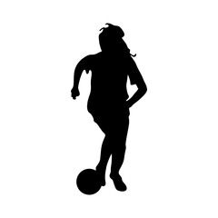 Football player kicking ball, isolated vector silhouette.