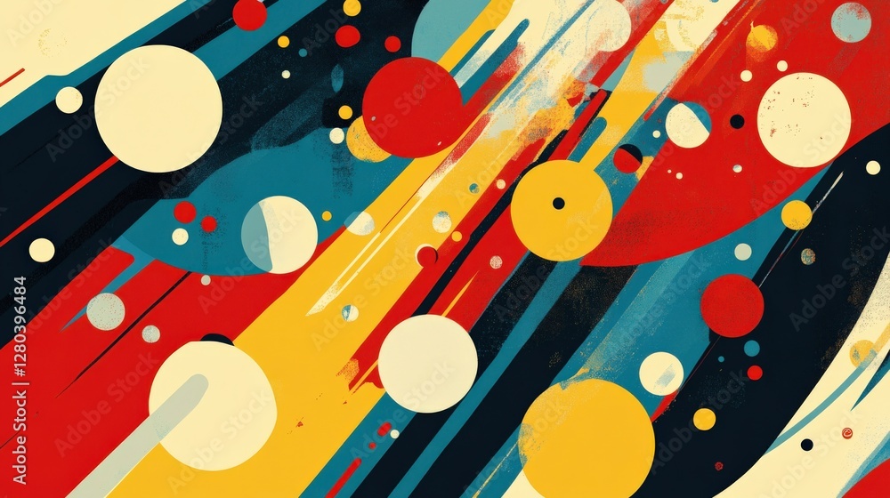 Poster abstract colorful composition featuring dynamic shapes and lines with a vibrant background