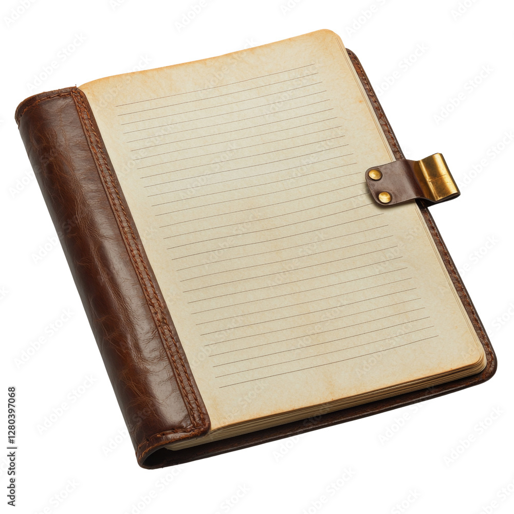 Poster vintage leather notebook with blank lined pages, perfect for writing notes or journaling. elegant de