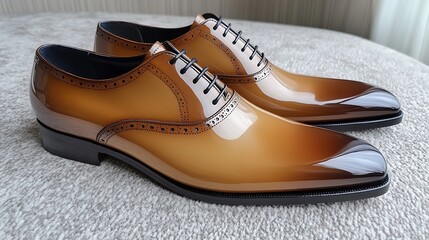 Classic oxford shoes in polished leather resting on a soft gradient
