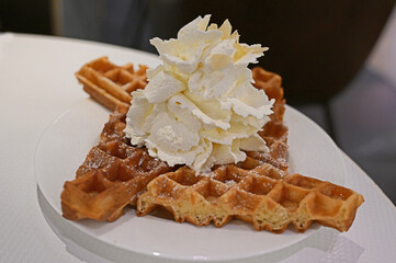 Cream on waffle