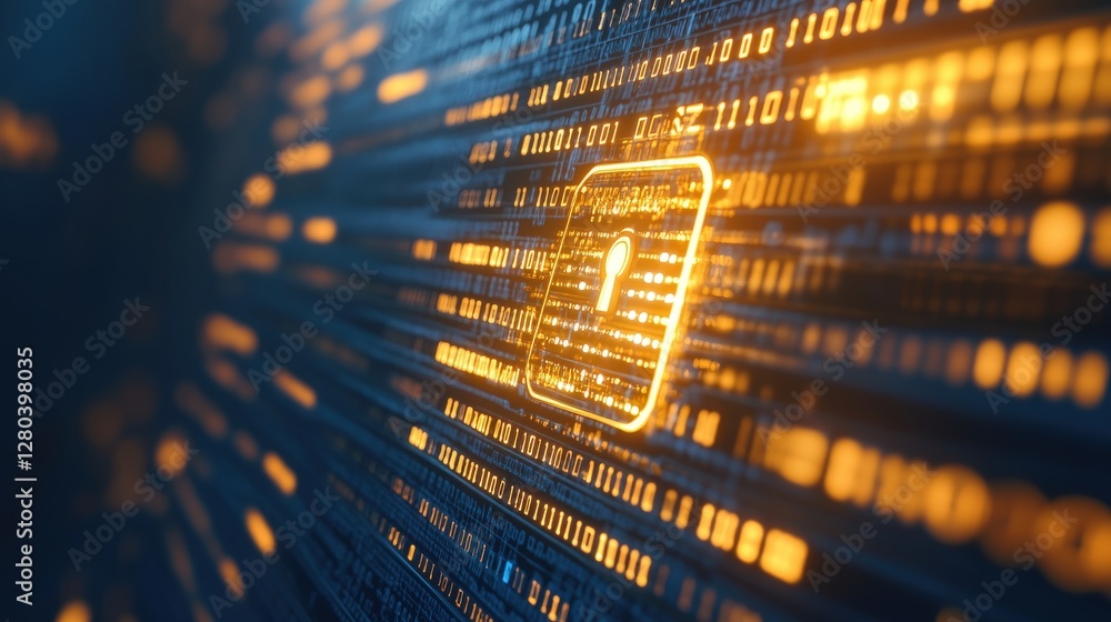 Poster security keyhole over digital data showing encryption and protection