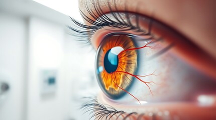 Close Up of Human Eye with Detailed Iris and Blood Vessels