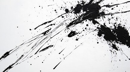 Clean white surface with abstract black ink splashes