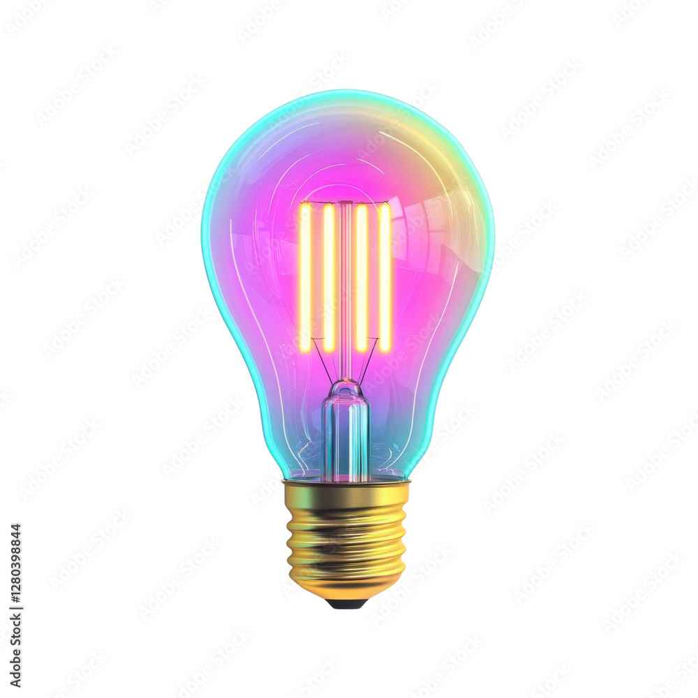 Poster colorful light bulb with glowing filament, showcasing vibrant design. this modern lamp adds stylish 