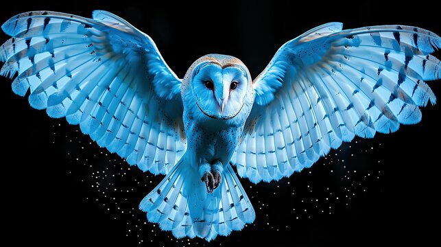 Elegant Barn Owl Gliding Silently Through a Starry Night Sky, Evoking Mystery and Grace in Nature's Nighttime Theater