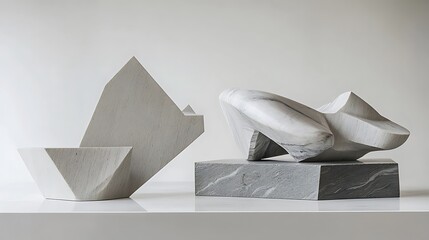 Geometric muted gray forms layered on a clean surface