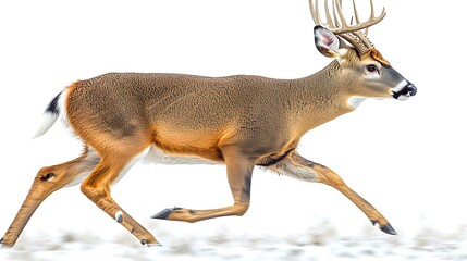 Running White-tailed Deer in Snow
