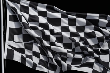 Checkered flag waving on a black background representing racing and victory