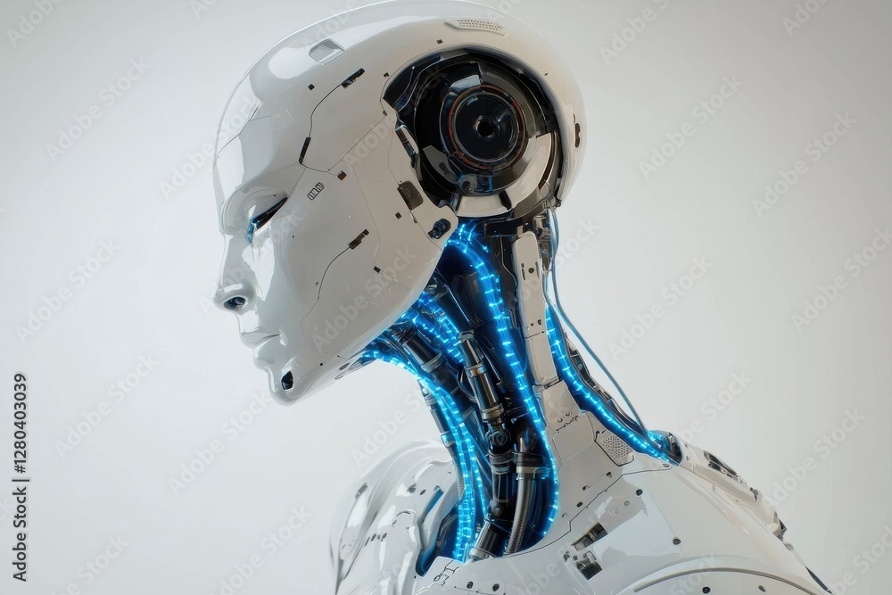 Poster a futuristic robot with a sleek white design, showcasing advanced technology and artificial intellig