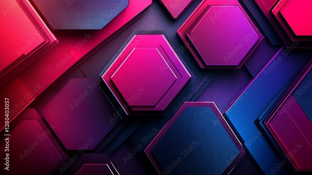 Poster abstract geometric background with vibrant hexagons and polygons.