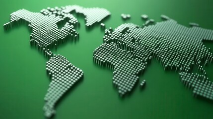 Metallic World Map on Green Background