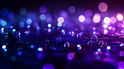 Abstract Background -  Neon Lights, Bokeh, Water Droplets, and Reflections
