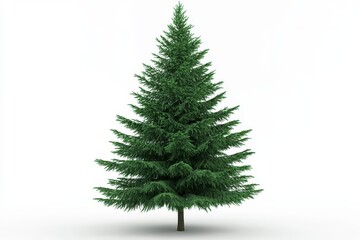 Fototapeta premium Evergreen spruce tree on white background, lush green pine tree isolated for design, realistic coniferous fir tree with needles and branches