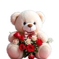 "Adorable Pink Teddy Bear with Red Roses png image"

