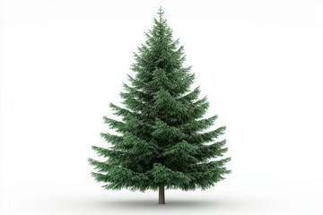 Obraz premium Evergreen spruce tree isolated on white background, lush green pine tree for Christmas holiday design, realistic coniferous fir tree with needles