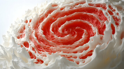 3D Render Abstract Background Red White Swirl Texture Foam