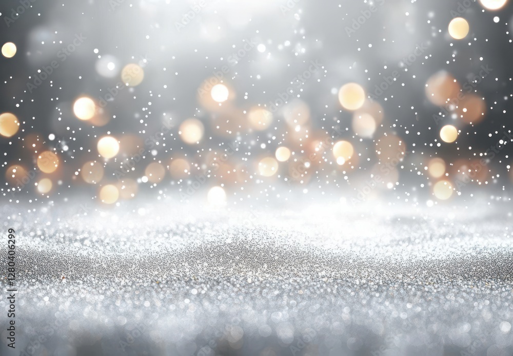 Aufkleber glittering snowflakes with bokeh lights gently falling on a soft snowy surface creating a magical wi