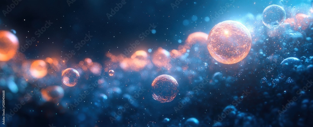 Poster glowing bubbles in a dark background with sparkling particles and a mystical atmosphere ideal for ab