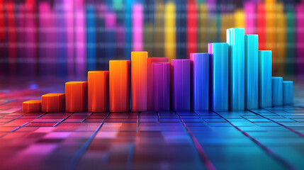 3D Illustration - Growth Chart, Progress, Data Analysis, Business Success, Finance, Investment, Market Trends, Statistics, Analytics, Visualization, Colorful Bars