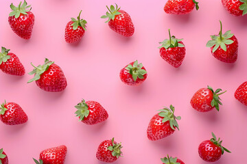 Photo Pattern of Fresh Strawberries on Pink Background