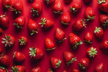 Photo Red Strawberries Background Pattern Fresh Fruit Food Design