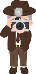 A senior man taking pictures