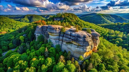 Obraz premium Aerial View of Bee Rock, Daniel Boone National Forest, Kentucky - Stunning Cliff Formation