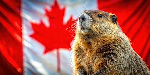Canadian Beaver Celebrates International & Canada Day – Patriotic Wildlife Stock Photo