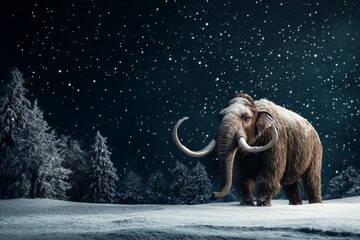 Obraz premium mammoth on a snowy background with copy space