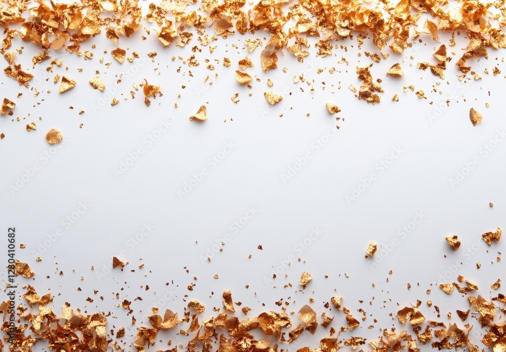 Poster golden flakes on white background creating a luxurious and elegant atmosphere perfect for creative p
