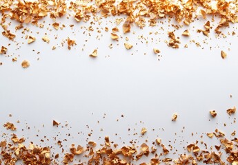 Golden Flakes on White Background Creating a Luxurious and Elegant Atmosphere Perfect for Creative Projects and Design Layouts with Rich Textures