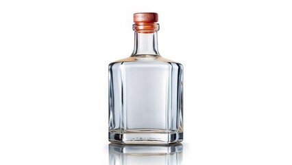 Empty Liquor Bottle, Clear Glass, Isolated on White Background - Stock Photo