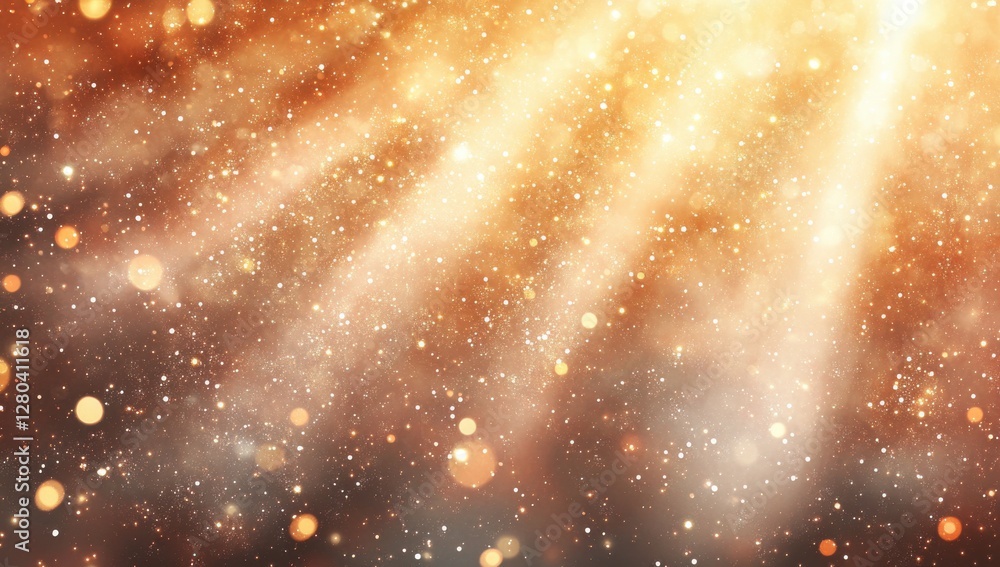 Poster golden glowing background with light rays and sparkles for use in design and creative projects