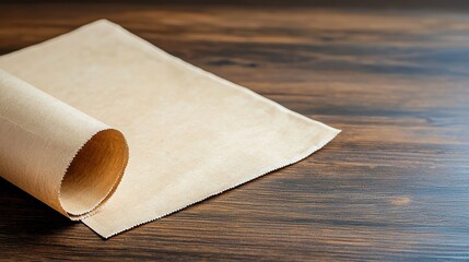 Brown paper bag placed on a rustic wooden table surface with natural grain texture