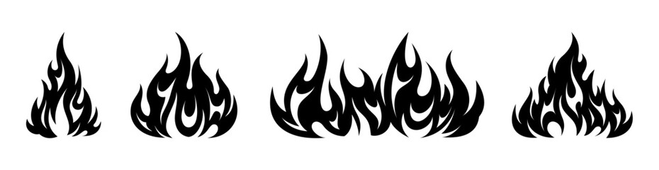 Flame fire silhouette illustration set clipart