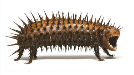 Spiny creature profile, white background, studio shot, wildlife photography