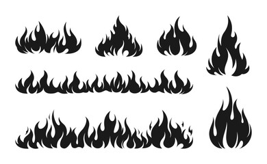 Flame fire silhouette illustration set clipart