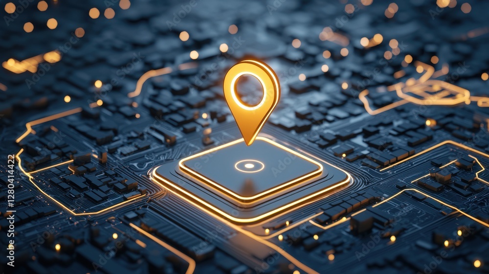 Aufkleber modern city map visualization featuring glowing location pin concept on digital technology backgroun