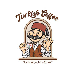 Century-Old Flavor Turkish Coffee - Man Wearing Ottoman Clothing Drinking Coffee.