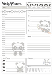Cute panda daily planner template