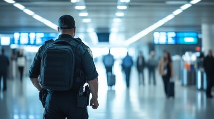 Fototapeta premium Police arrest in an airport terminal. Featuring vigilance and public safety