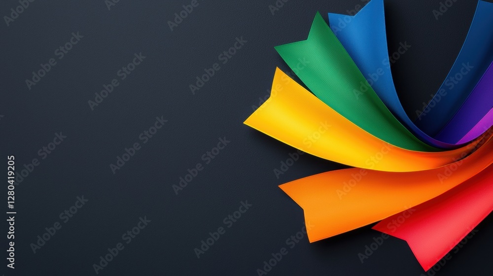 Poster a vibrant swirl of colorful ribbons against a dark background, creating an appealing and artistic vi