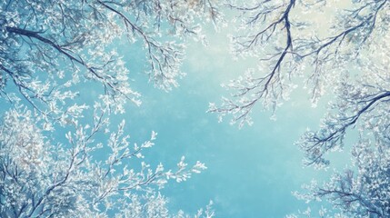 A crisp winter morning with frosted tree branches reaching into a bright blue sky.