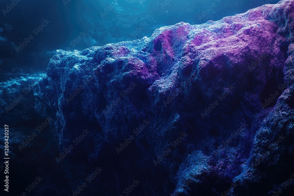 Aufkleber underwater rock formation illuminated with blue and purple light, creating a mysterious and surreal 